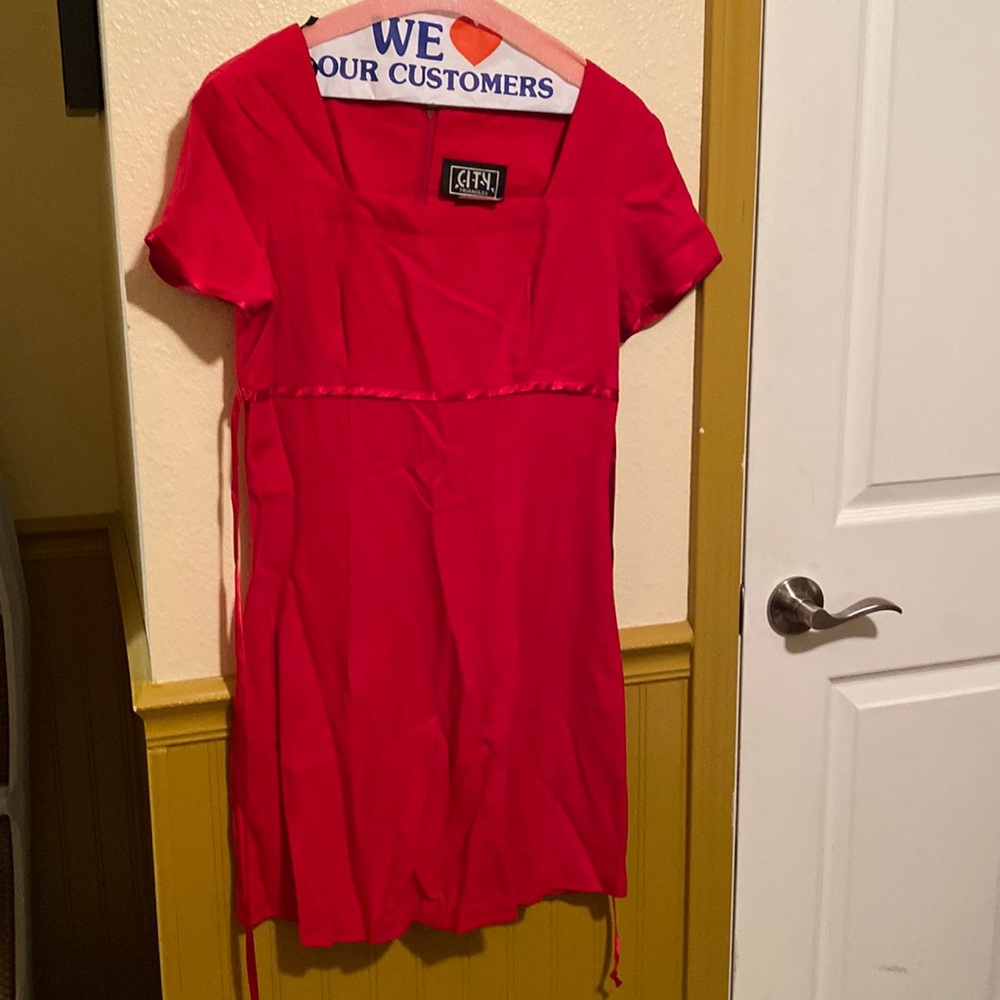 Festive red knee length dress. Size 4